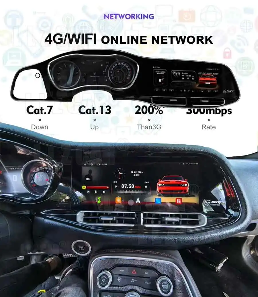 For Dodge Challenger 12.3 Inch Android 13.0 Car Radio GPS Navigation Head Unit Radio Tape Recorder Multimedia Player Auto Stereo