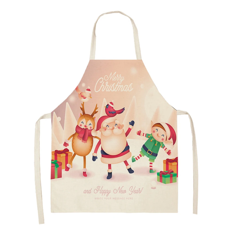 Linen Santa Kitchen Apron Christmas Snowman Unisex Dinner Party Cooking Bib  Tree  Cleaning