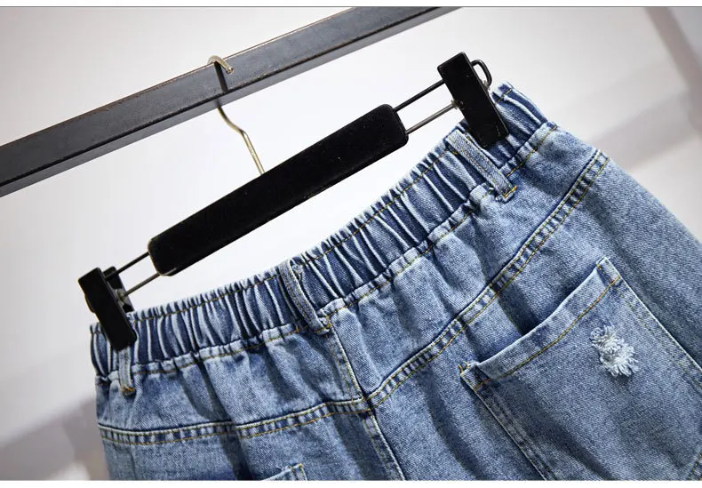 Imagem -06 - Shorts Jeans Tamanho Grande para Mulheres Tamanho Grande Solto Casual Cinto de Bolso Algodão Perna Larga Azul Roupas de Rua Y2k Navio Livre Verão