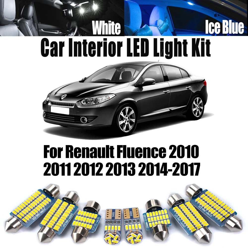 11Pcs For Renault Fluence 2010 2011 2012 2013 2014-2017 Car Accessories Canbus LED Interior Ceiling Dome Light Reading Bulbs Kit