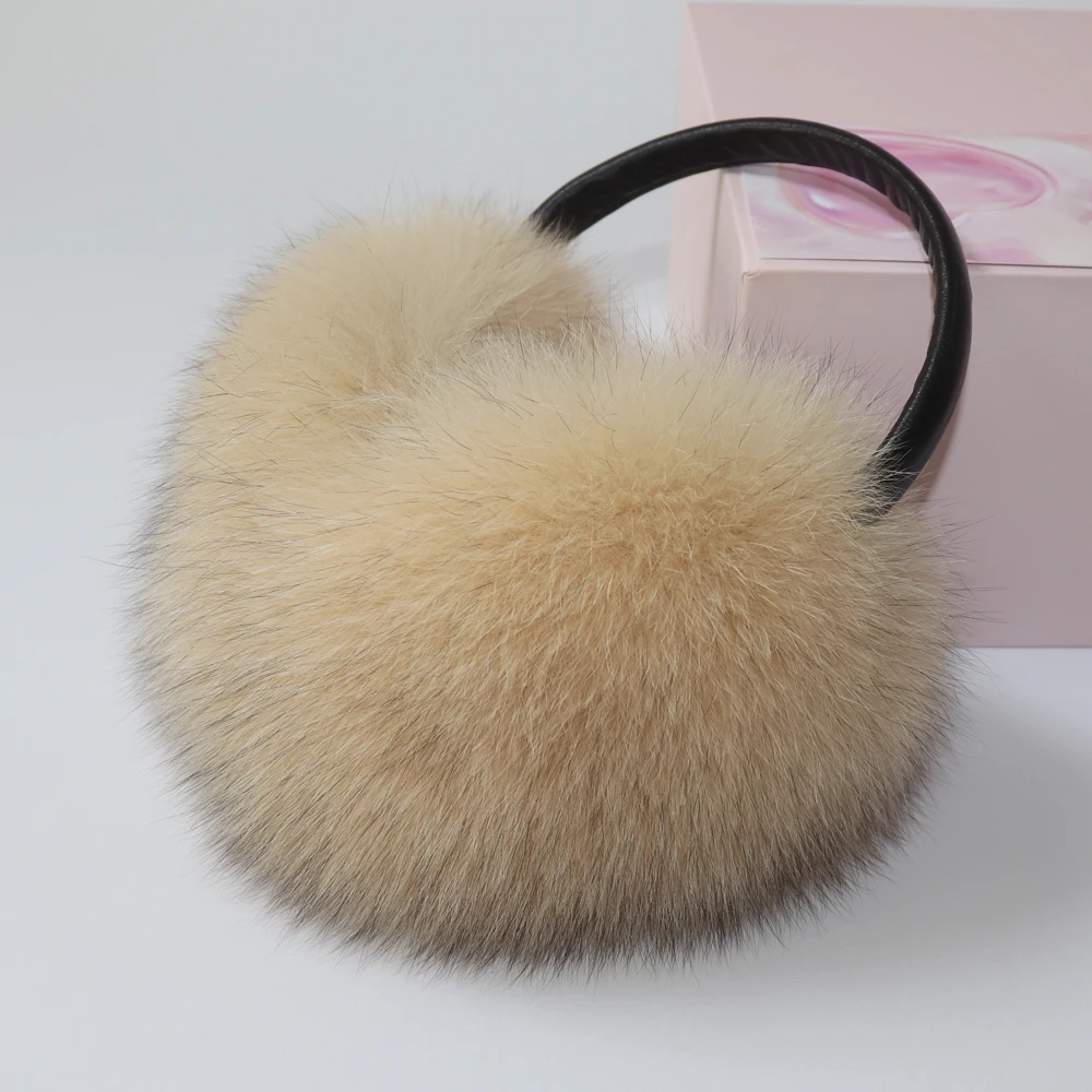 New Winter Women Luxury Real Fox Fur Earmuffs Natural Warm Fox Fur Earmuff Cute Oversized Fluffy Genuine Fox Fur Earmuffs