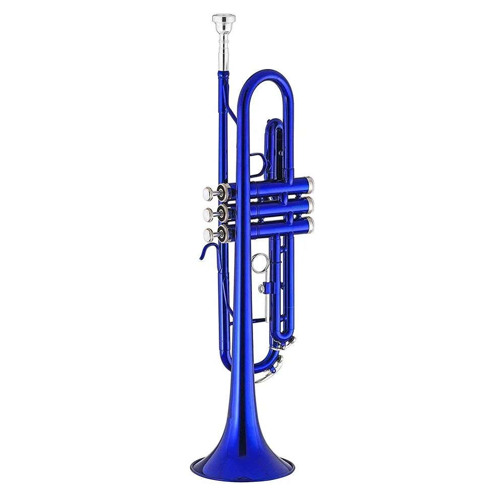 Blue Bb Trumpet Lightweight Durable Brass Instrument With Stainless Steel Pistons Canvas Accessory For Student Band Practice