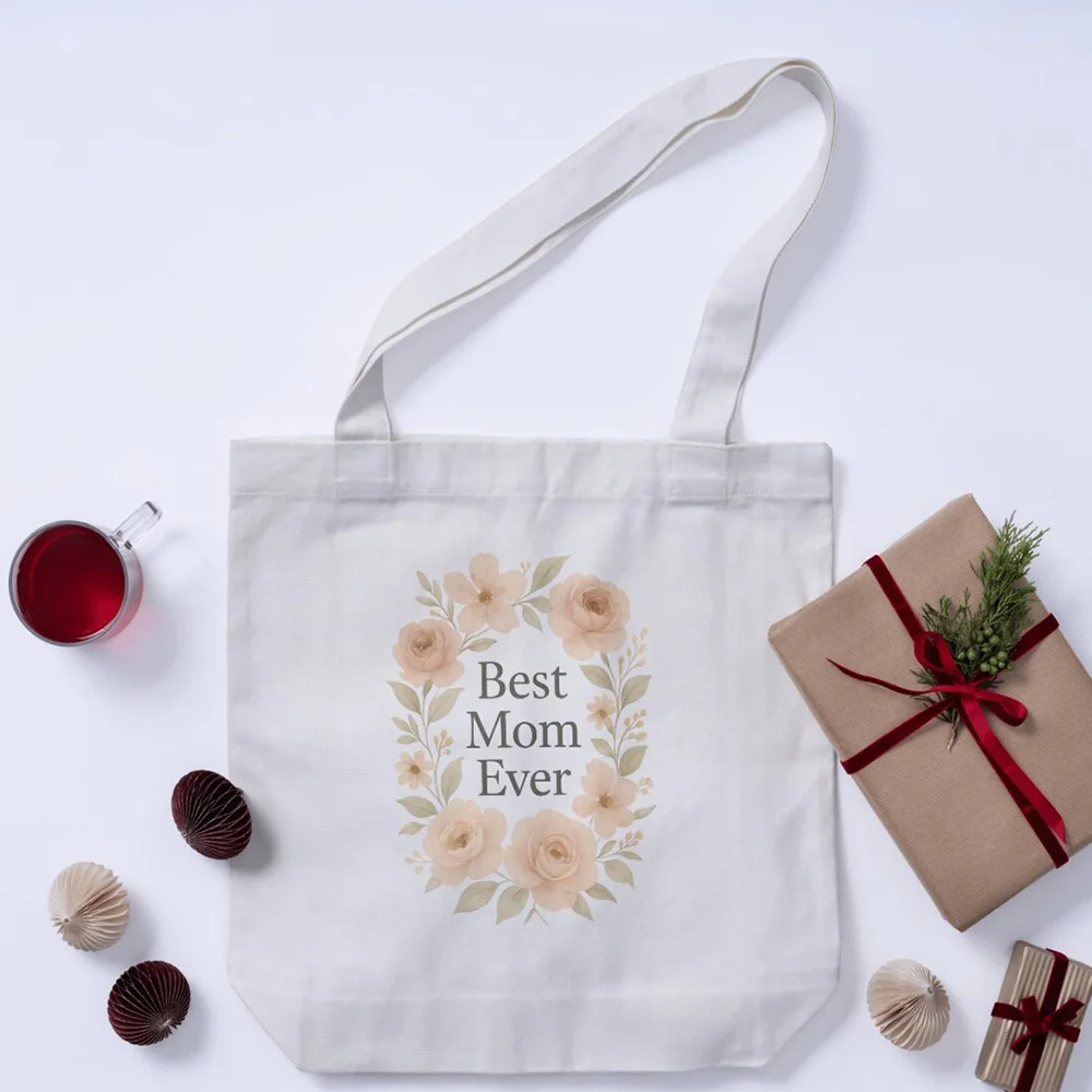 

Solid Canvas Tote Bag Personalized Mom Life Custom Graphic Name Handbag For Women Mom Birthday Holiday Present