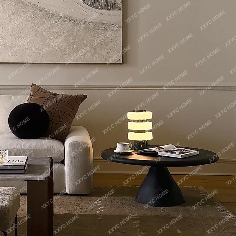 

Кофейный столик в стиле Wabi-Sabi с мраморным узором из смолы, круглый, из стекловолокна, для гостиной