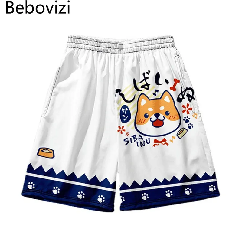 

Oversized 4XL Anime Shiba Inu Print Mens Shorts 2023 Summer Streetwear Women Beach Pocket Bermuda Masculina Shorts