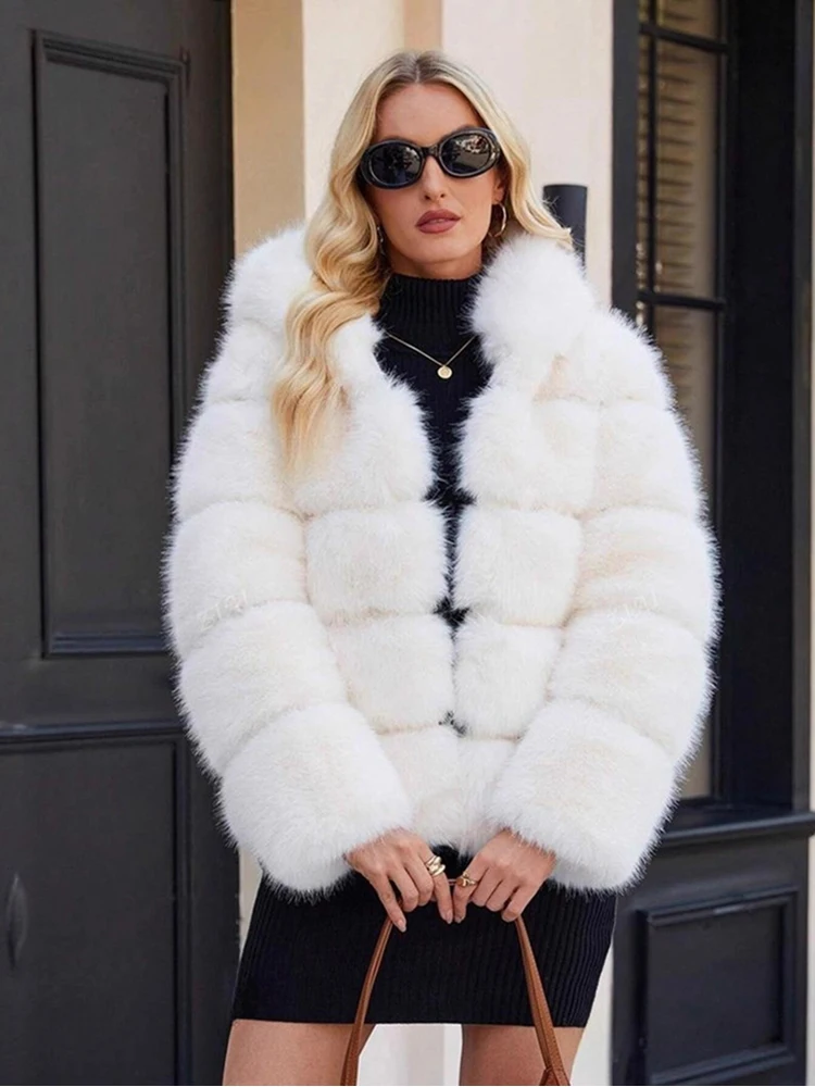 Zadorin-女性用の厚くて暖かいフェイクファーコート,フード付きジャケット,長袖,ふわふわ,豪華,冬