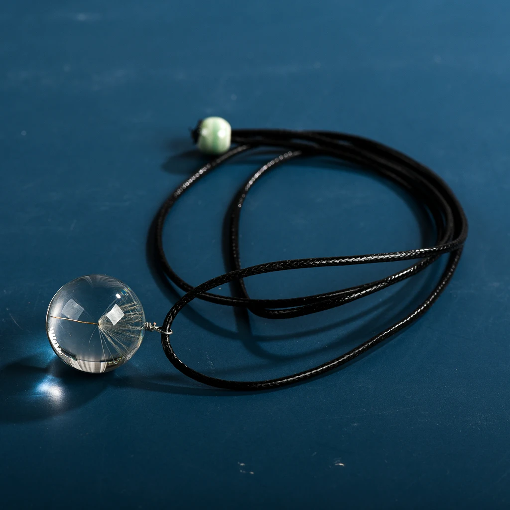 Natural Dried Flower Glass Ball Pendant long Rope Necklace with Ceramic Beads Drop shipping #FY312