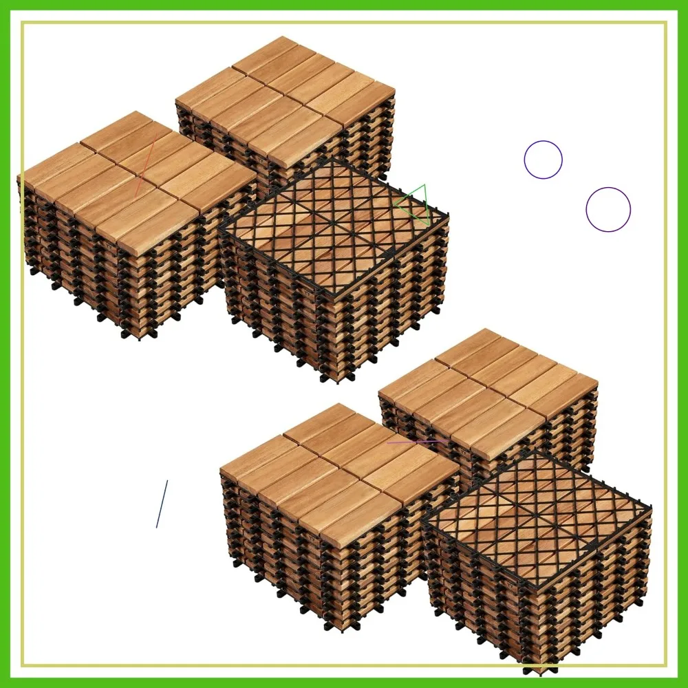 

54 шт., переплетенная палубная плитка из дерева акации, нескользящий водонепроницаемый пол для внутреннего и наружного патио, заднего двора, всепогодного использования
