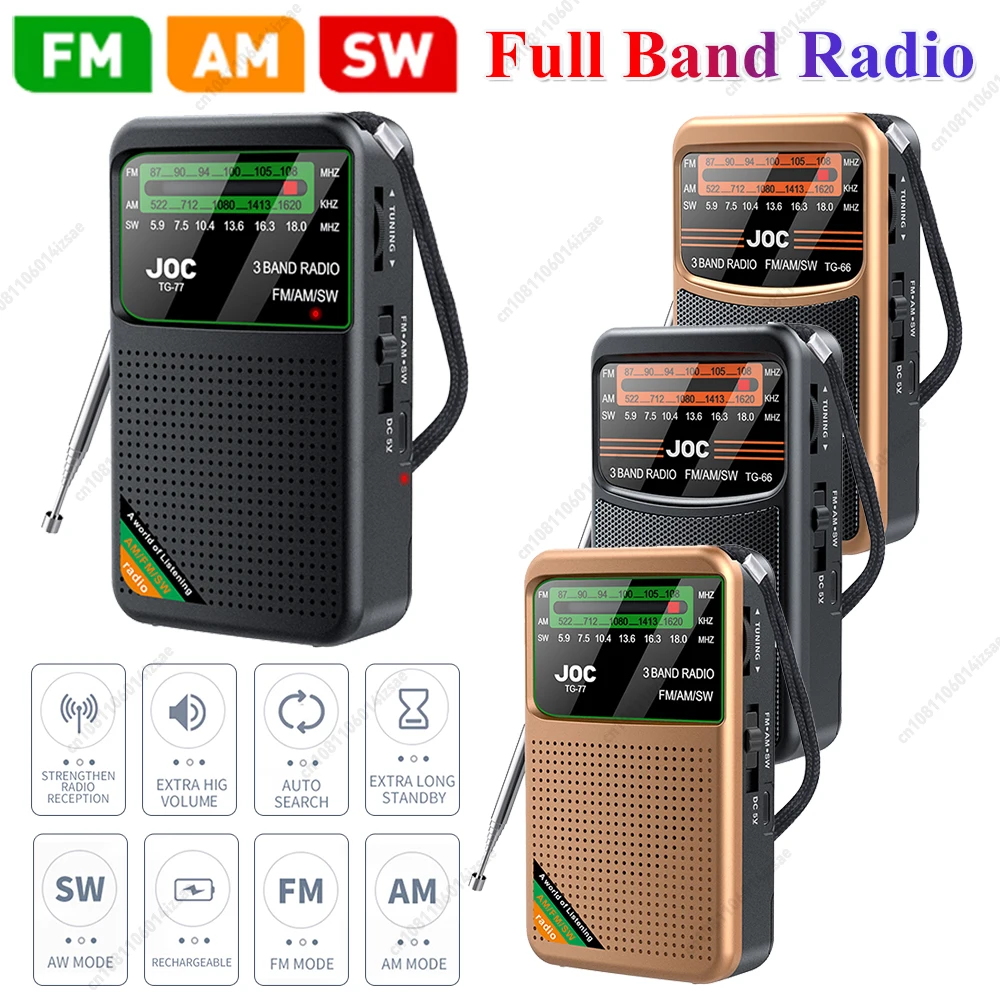 

Pocket FM AM SW Radios Built-in Speaker Battery Operated Radio Type-C Rechargeable Transistor Radio Player for Home Walking