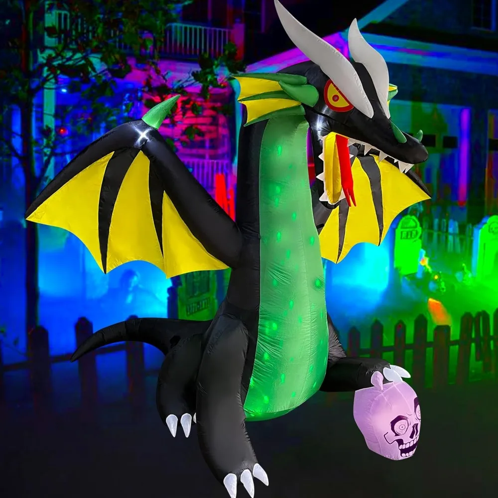 8 FT Halloween Inflatables Outdoor Decorations, Fire & Ice Dragon with Wings, Halloween Decorations