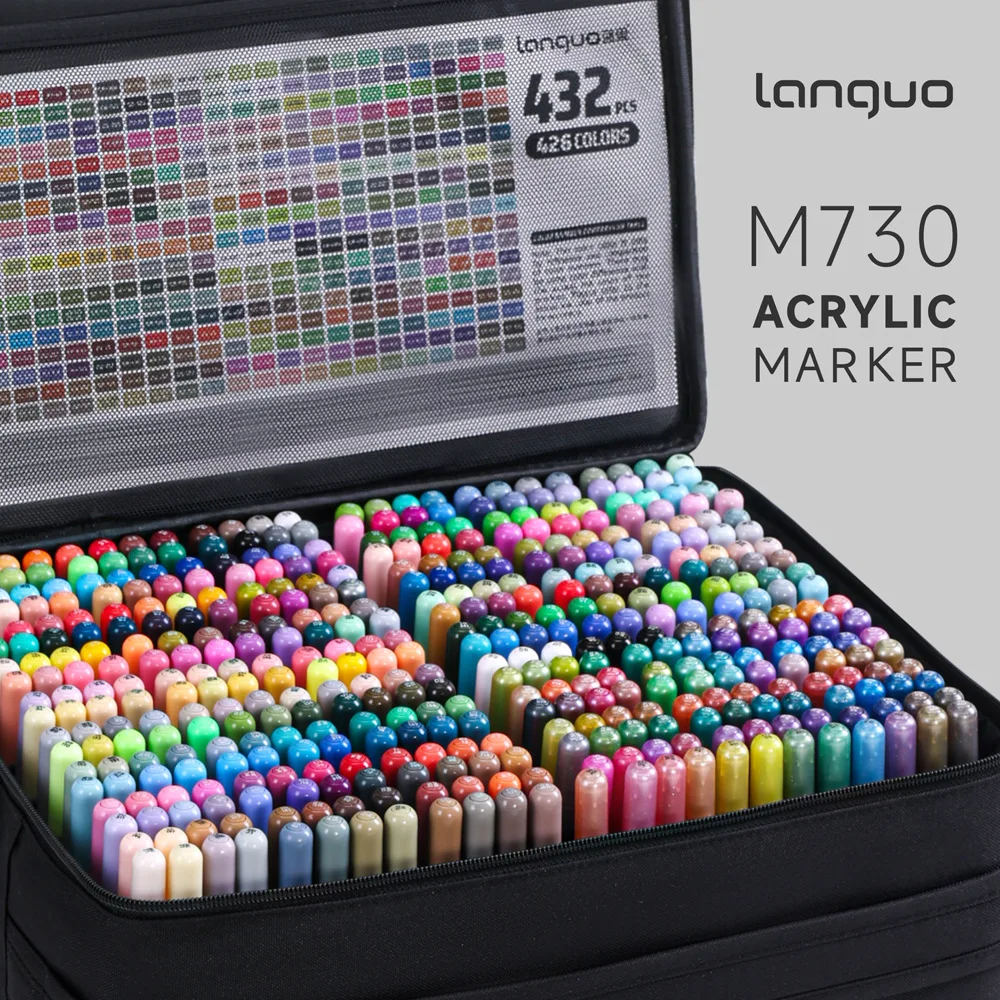 Languo Acrylic Markers, 384/288/240/192/96 Colors Direct Liquid Acrylic Marker Pens, With Replacement Pen Tips