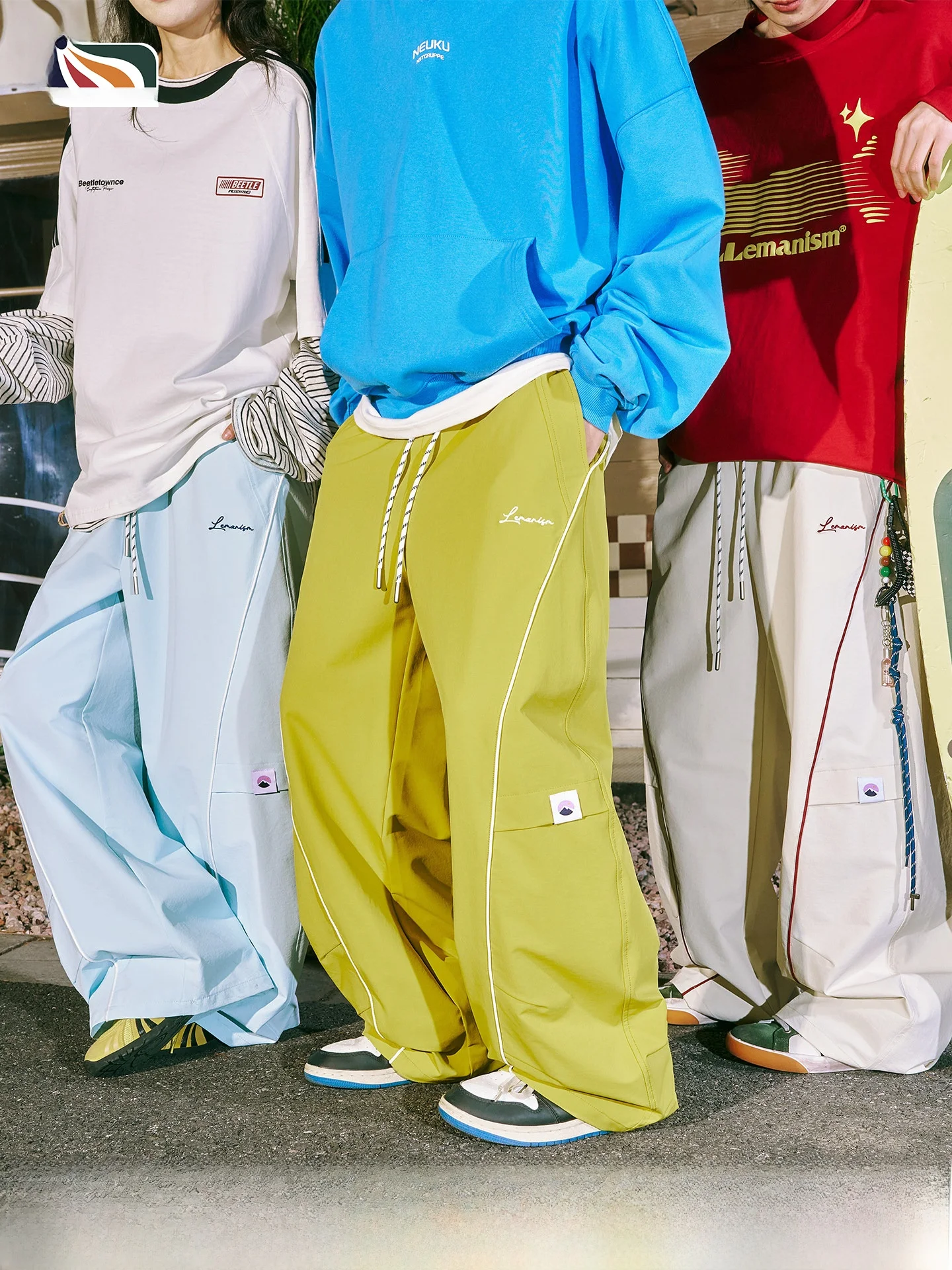 

Модные американские брюки Lemanism в стиле колор-блок, повседневные, мужские, весенние, новые, свободного кроя, для пар, молодежный активный стиль