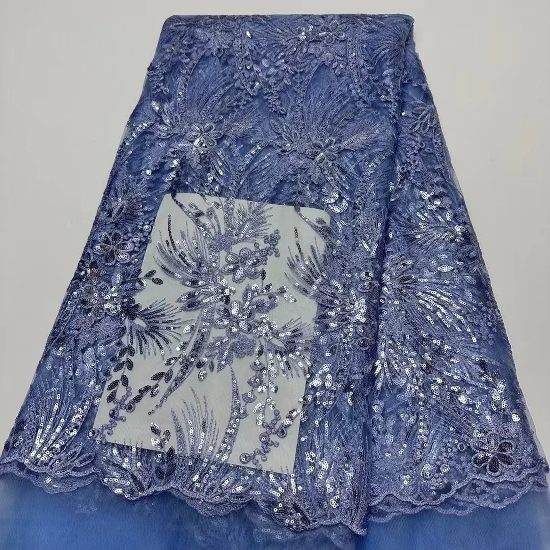 

Latest Blue Sequins African Lace Fabric 2024 High Quality Nigerian French Tulle Mesh Lace Fabric For Wedding Party Dress KR24101