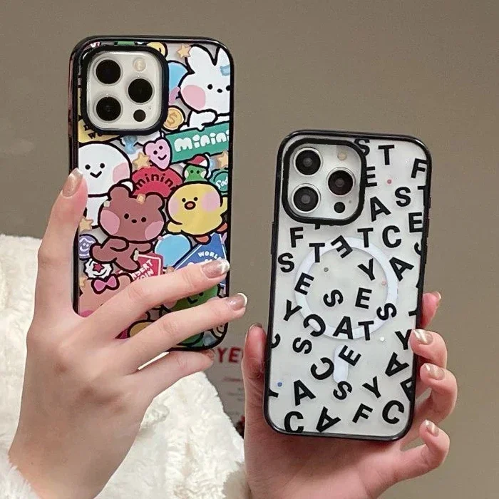 

Fashion Letters 2.0 Acrylic Black Border MagSafe Phone Case Cover for IPhone 12 13 14 15 16 Pro Max Case