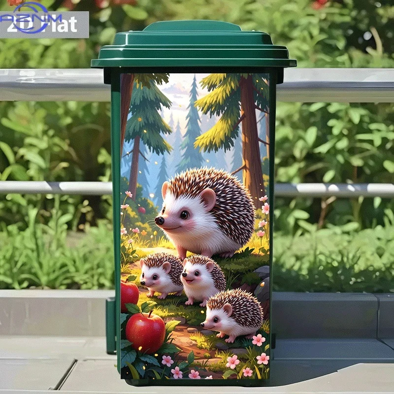 [Printing] Trash Can Sticker [Title Translated, Do Not Change Hedgehog Family Spring Outing Theme Design Wall Sticker Decorati