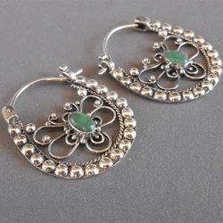Vintage Leverback Earrings Hollow Butterfly Shape Inlaid Oval Cut Synthetic Gems Boho Style Hook Drop Earrings