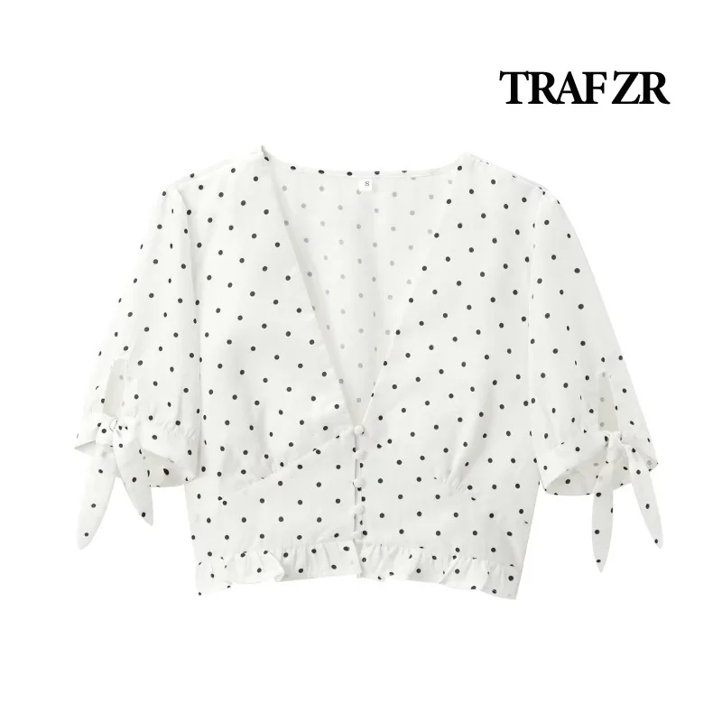 Traf ZR-Camisas de Manga Curta para Mulher, T-shirts Y2K Trend, Tops Vintage Japoneses em Polka Dot, Muitos Sexys, Kawaii, Korean Review