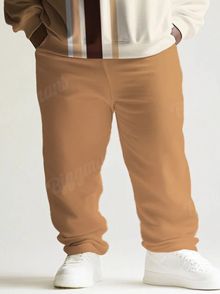 Biggmans O Neck Oversize Pullover And Pants Set Mens Casual Loose Long Pants Matching Suit Plus Size Striped Print Two Piece Set