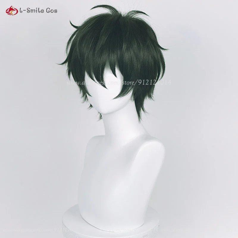 Game ES Mika Kagehira Peruca Cosplay, Verde Escuro, 30cm, Perucas Anime, Resistente ao Calor, Cabelo Sintético, Halloween, Boné Peruca