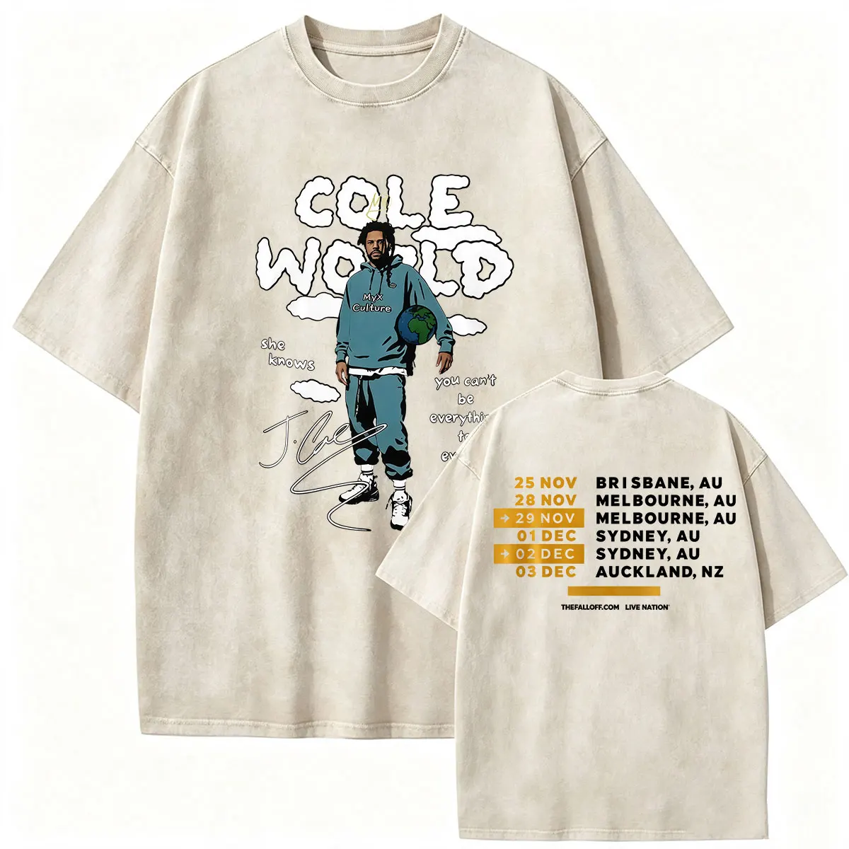 Rapper J.Cole The Fall Off Tour 2026 Vintage Washed T-Shirt Herren Hip-Hop Gothic Mode Kurzarm-T-Shirt Unisex Streetwear – Detail 6
