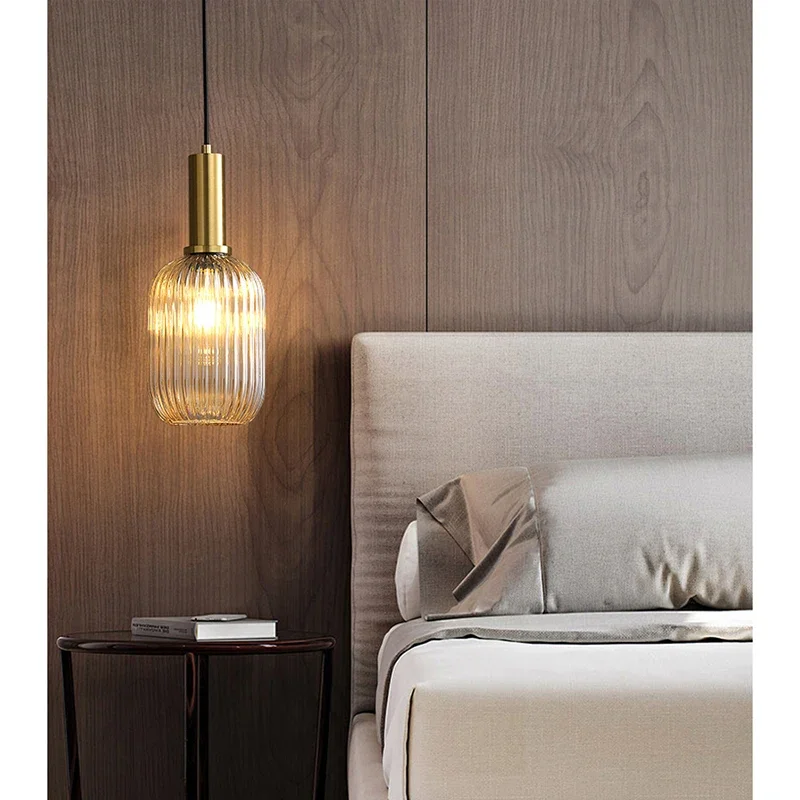 Lâmpada pingente de vidro com cabo ajustável, Single Head Chandelier, Moda Minimalista Moderna, Bedside Bedroom