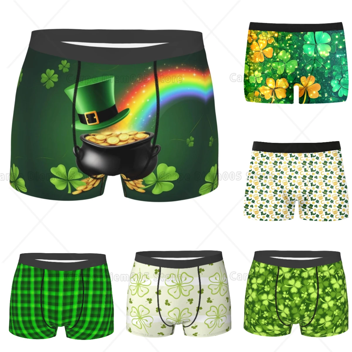 

St. Patrick'S Day Clovers Coin Rainbow Print Men'S Underwear Boxer Briefs Soft Cotton Boxer Briefs for Men Boxershorts