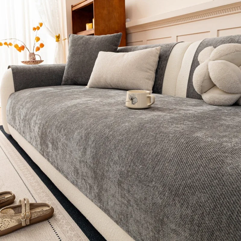 Minimalistischer Twill-Chenille Sofabezug, Garngefärbter Hochwertiger Couchbezug für Alle Jahreszeiten Wohnzimmer Sofatuch Haustierfreundlich – Detail 8