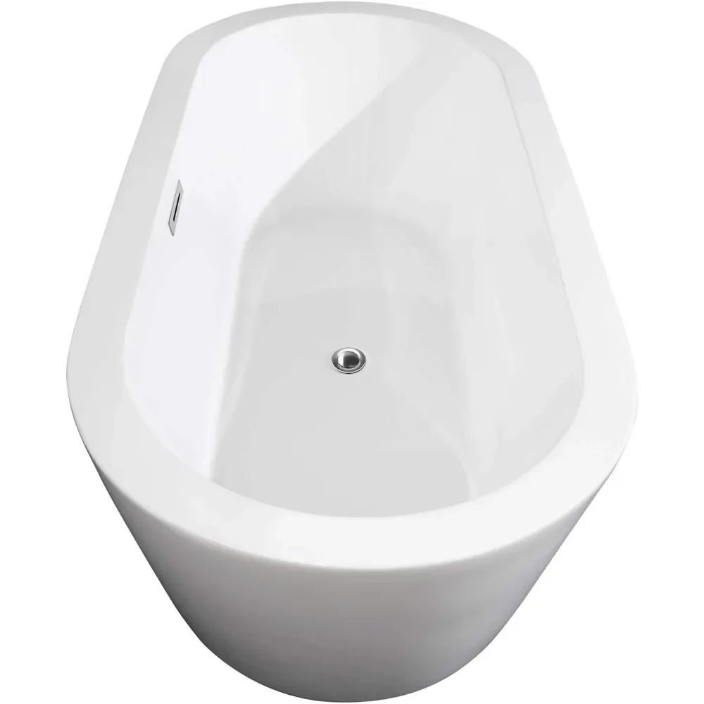 

71" Inch Spacious Freestanding Bath in Pure White, Polished Chrome Trim for Luxe Soak