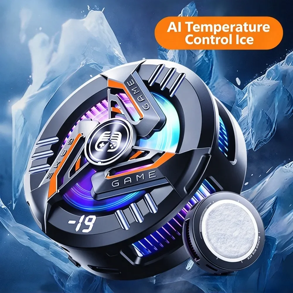 AI Phone Cooler Semiconductor TEC Magnetic Clip Digital Display Freezing RGB Cooling Fan for Gaming Live Streaming Portable
