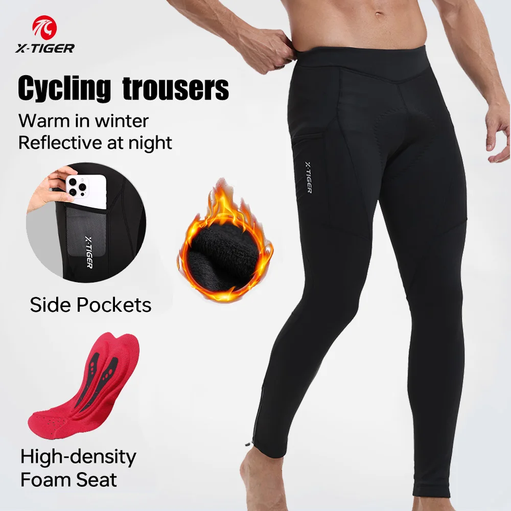 X-TIGER Winter Herren Lange Radhose Schwammpolster Stoßdämpfung Fahrradhose Warm Atmungsaktiv MTB Rennrad Strumpfhosen