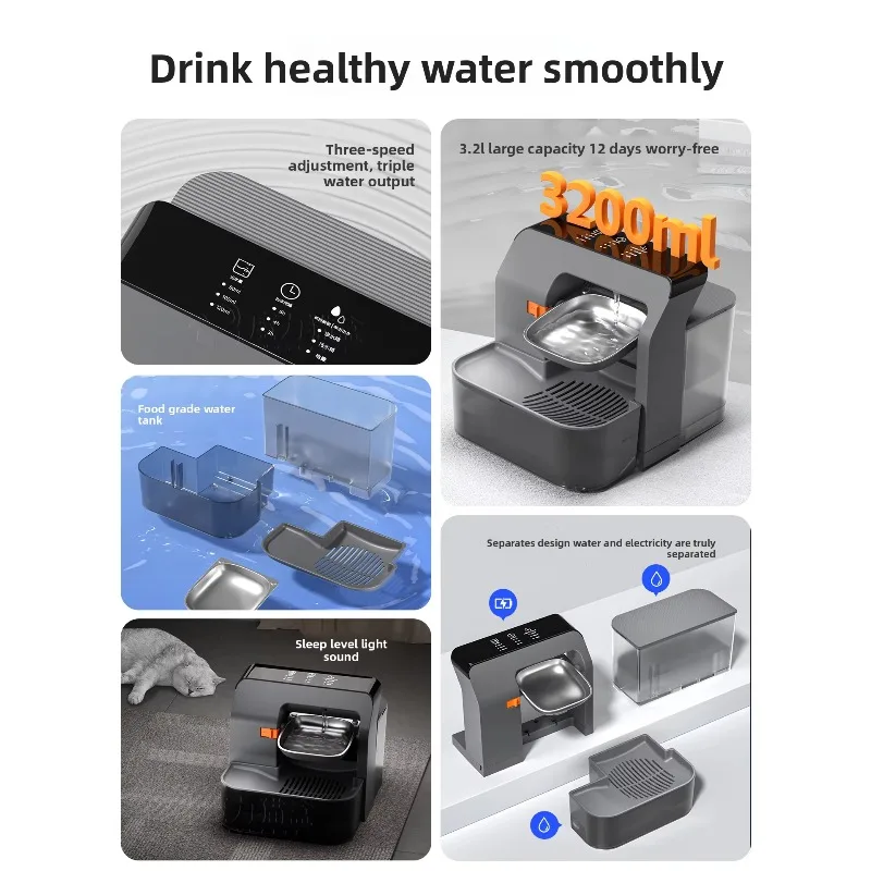 Environmentally friendly dump type cat water dispenser pet automatic non-electric plastic water feeder dog separation clean