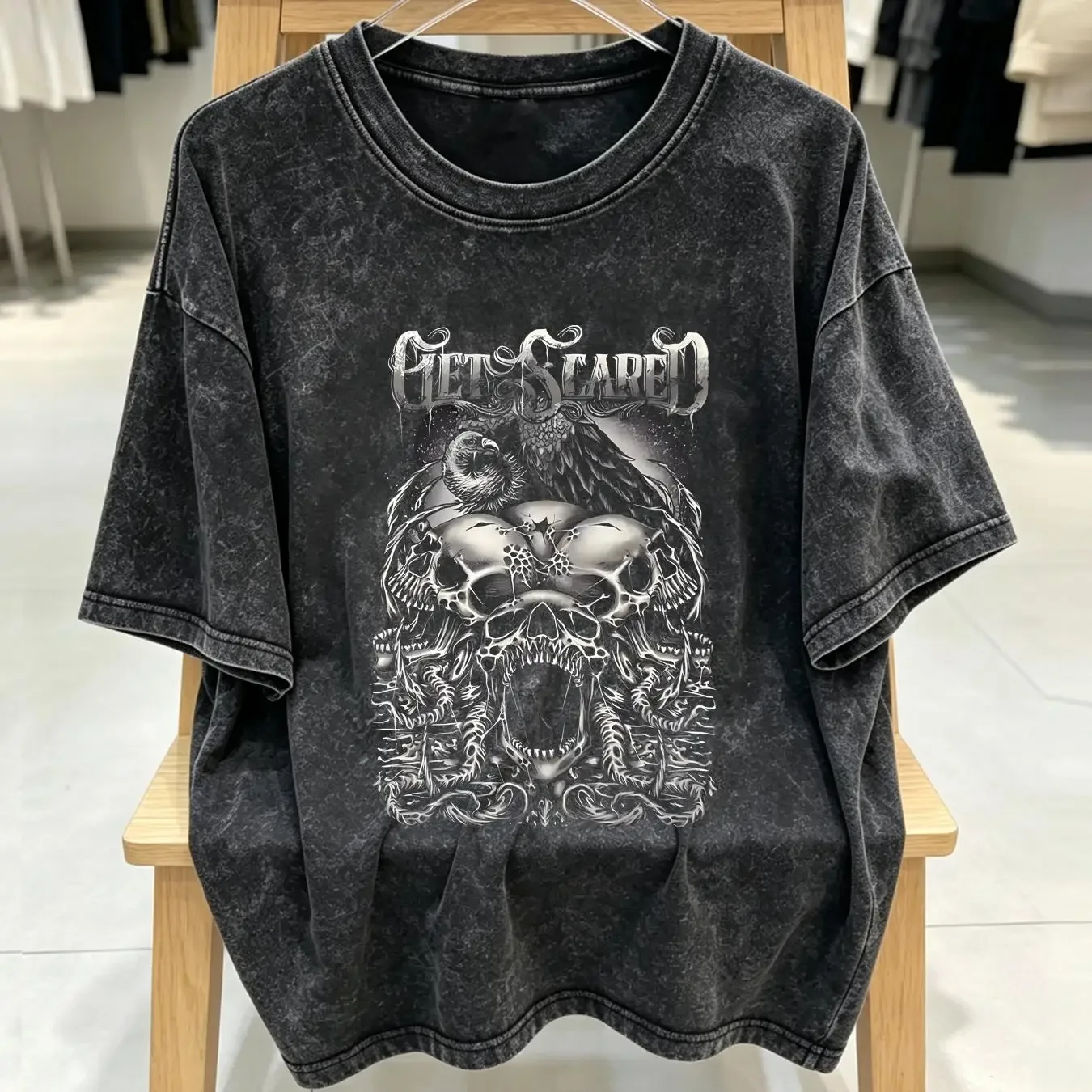 washed T Shirt Get Scared Band Men Black Size S 4XL Cotton Gifl U2564 long or short sleeves vintage Washed Comfortable Slightly