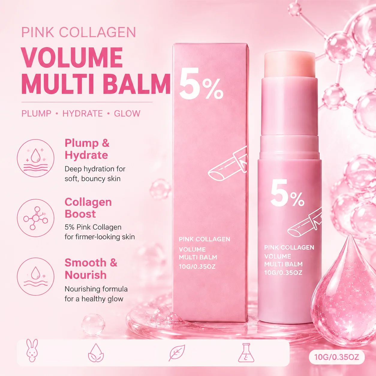 Kollagen-Feuchtigkeitsstift für das Gesicht, Volumen-Multibalsam mit Vitamin E, feuchtigkeitsspendende Pflege für Augen, Lippen, Hals und trockene Haut, nährend, straffend, glättend.