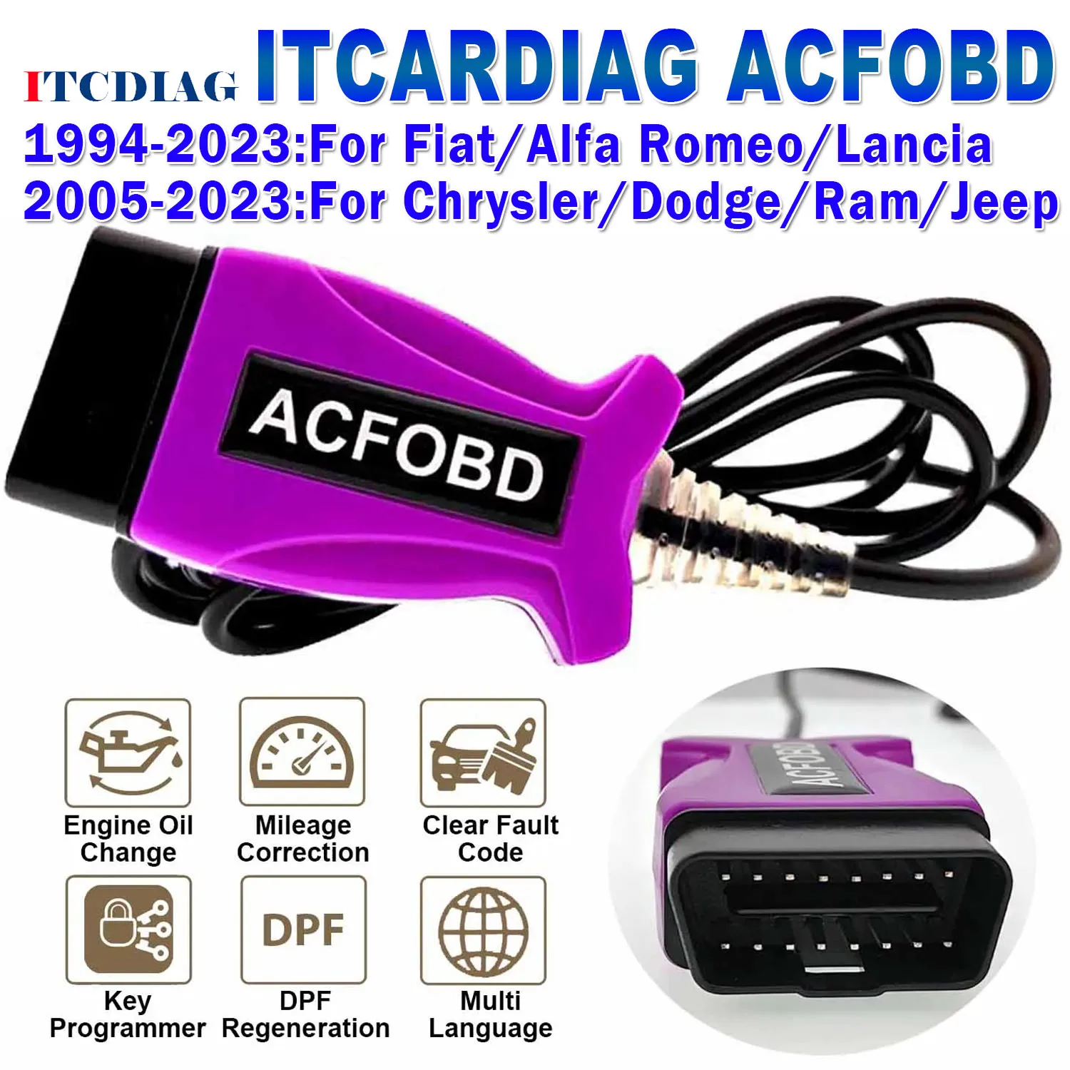 ACFOBD OBD Diagnostic Tool For Fiat/ Alfa Romeo/ Lancia/ Chrysler/ Dodge/ Ram/ Jeep AIRBAG Engine Mileage Cluster Fault Code