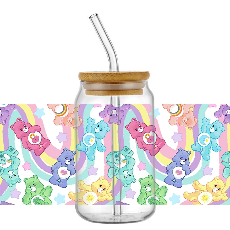 Cartoon Cute Bear 16OZ UV DTF Cup Wrap Transfer Sticker Custom Label DIY Waterproof Logo For Libbey Glass Can