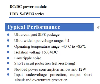 Hi-Link URA/URBxxxxS-6WR3 6W Isolated Regulated DC DC Converter Module Ultra Wide Input Single Dual Positive Negative Output Pow