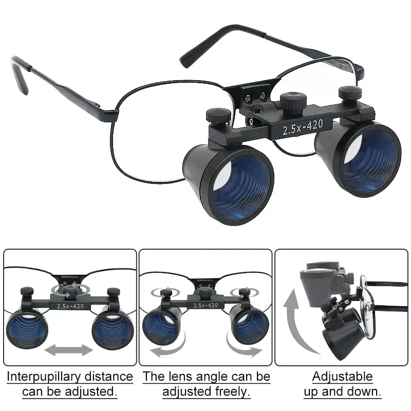 Depth View Surgery Dental Loupes with Ultra-lightweight Metal Eyeglasses 3.5X Binocular Magnifier Surgical Dentist Loupes