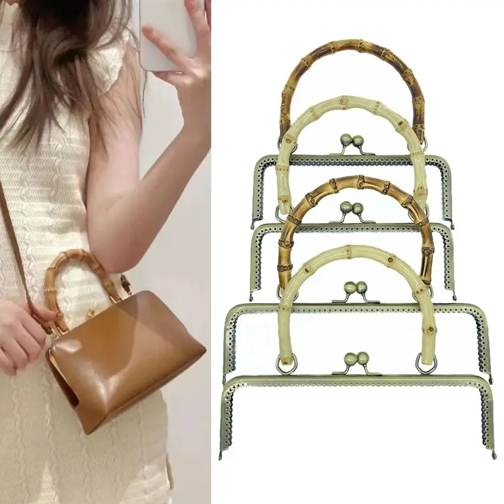 With Bamboo Handle Metal Purse Frame Clasps Sewing Fasteners DIY Cloud Bag Aluminum Tube Clamp Handbag Buckle Clamp
