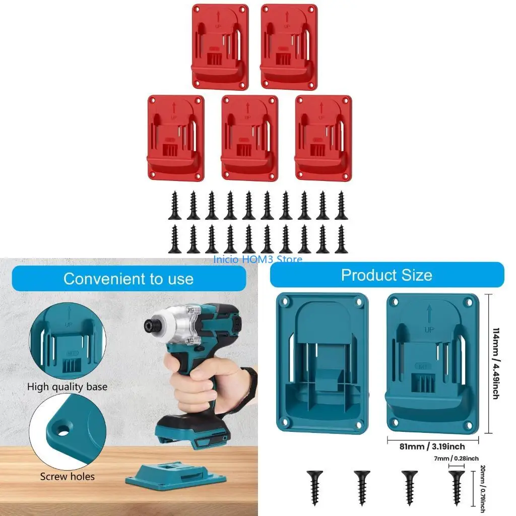 A5YD Multipurpose Wall Mounting Rack Set Of 5 For 18V Electric Tool ABS Construction Easy Installation