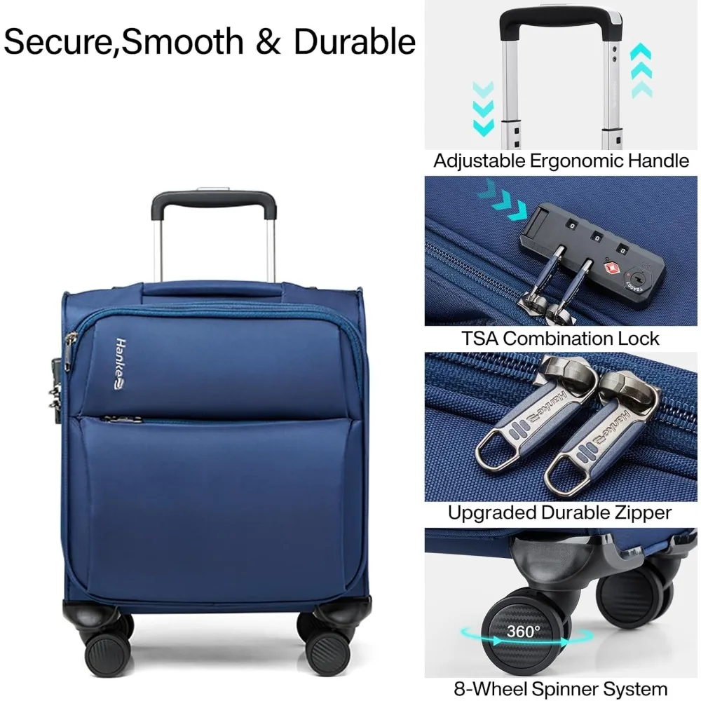 Compact 16 Inch Lightweight Softside Spinner Carry-On Luggage Approved for Air Travel, Ideal for Small Rolling Suitcase Needs