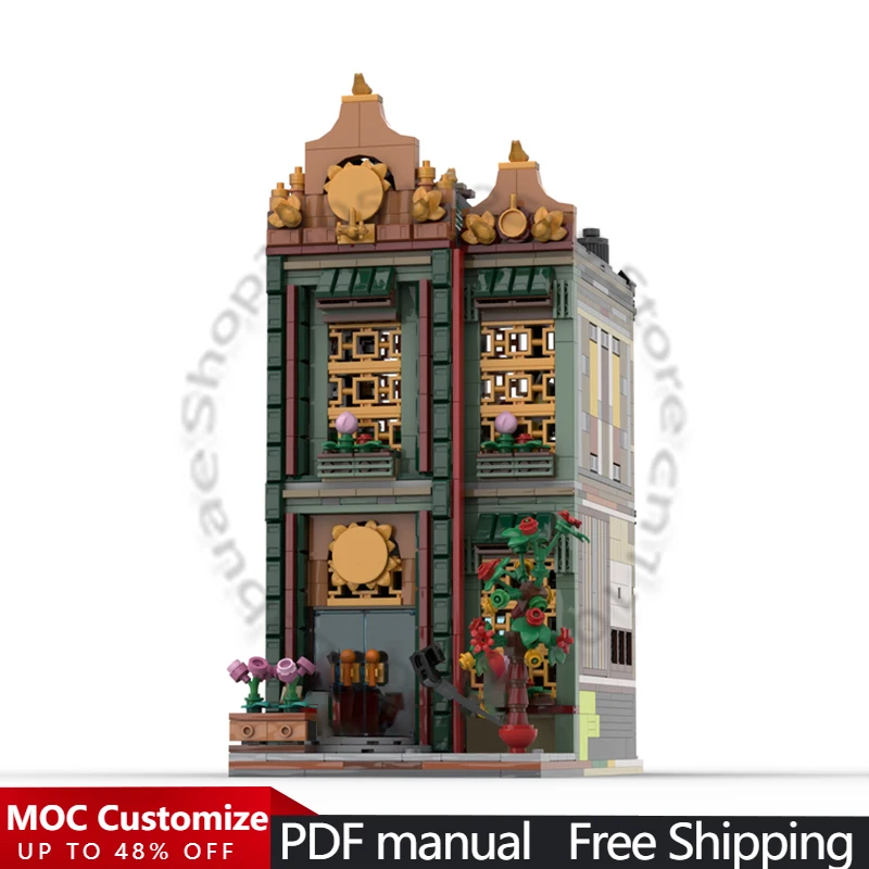 

1760 деталей Модульный конструктор Jade Townhouse MOC, настраиваемый модульный строительный блок, креативный дизайн, кирпичики DIY, игрушка для мальчиков, рождественский подарок