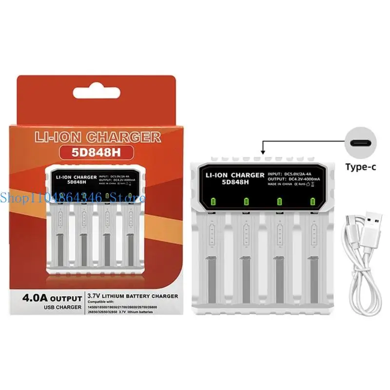 652F 4 Slot Intelligent Battery Chargers For 18650 26650 21700 Lithiums Batteries With Type C Input And LED Indicators