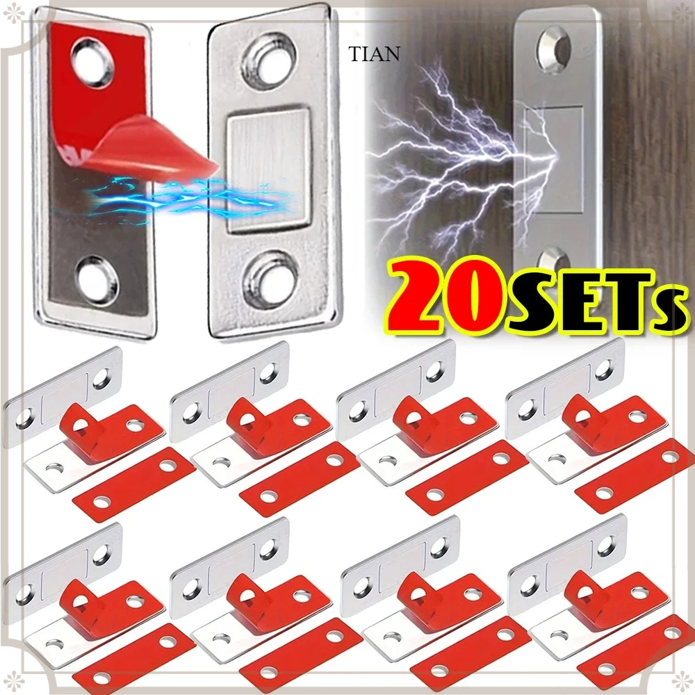 Set Magnetic Cabinet Patch Invisible Adhesive Ultra-Thin Kitchen Closet Door Catches Strong Magnets Sheet Stops Latch Closer