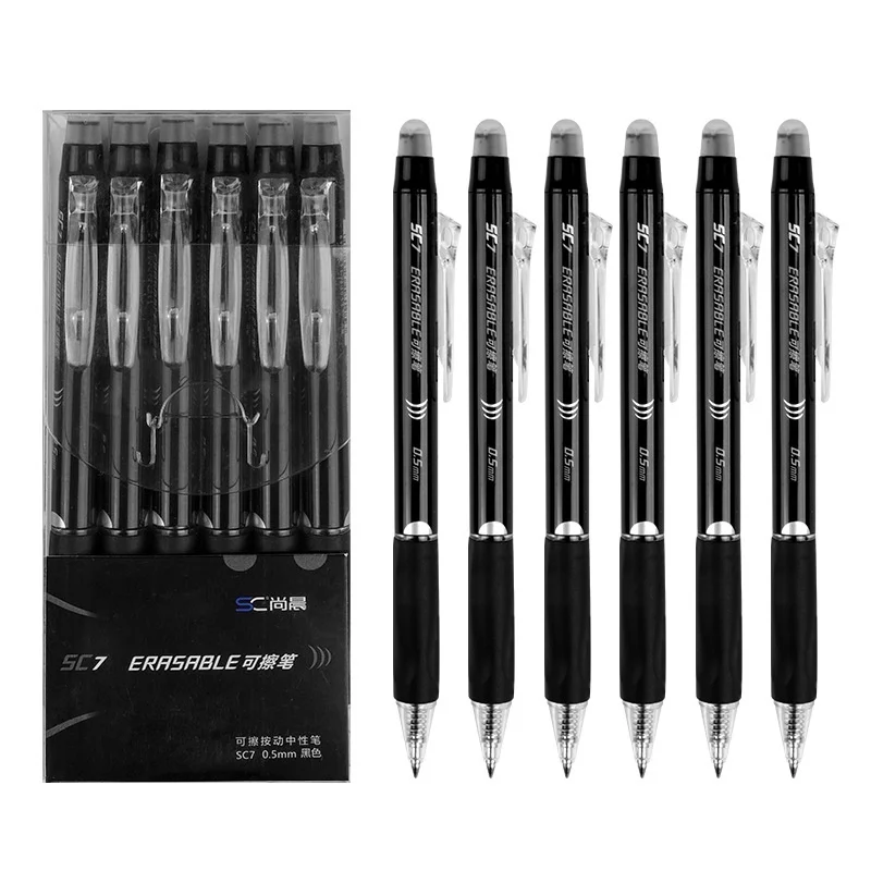 6pcs 0.5mm Erasable Gel Pen Classic Scrubbable Bullet Pen Black Rubbing Magic Heat Erasable Neutral Pen For Kids Gift