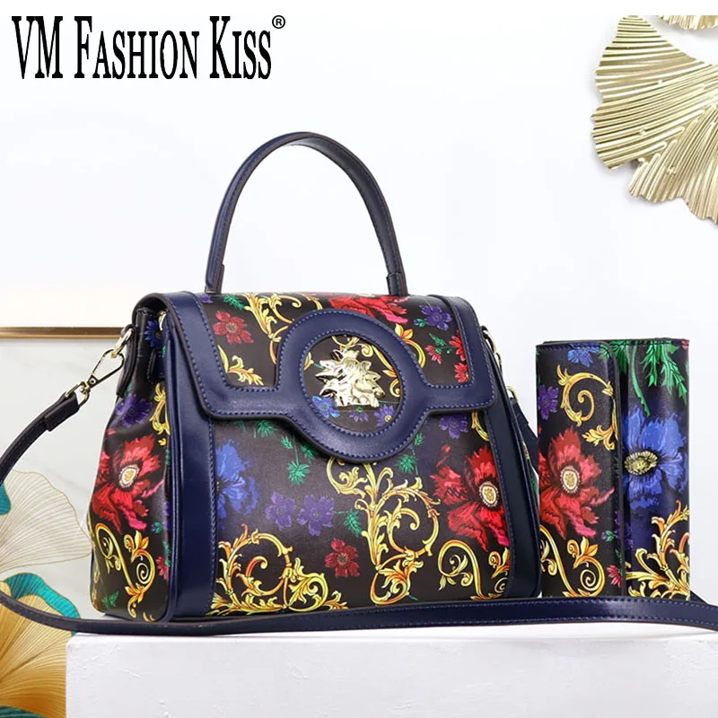 VM FASHION KISS 2023 NEW Printed Pattern Wallet Handbags Set Luxury Design Women Messenger Bags Leather Handbags Money Purse