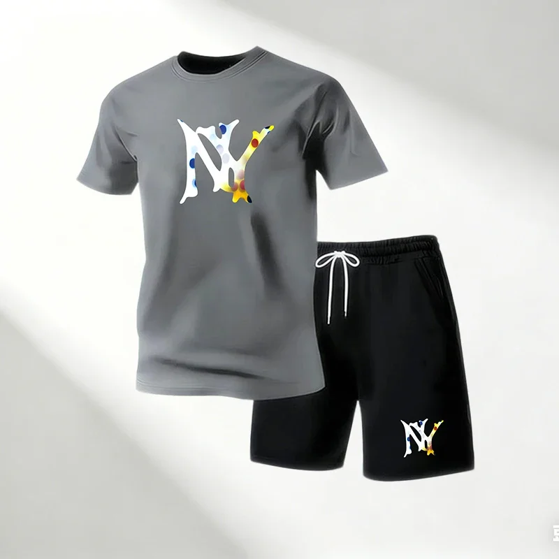 Summer Men's T-Shirts Sets Round Neck Short Sleeve T-Shirt+Sports Shorts Quick Dry Sportswear Home Outdoor Running Suit Hot Sale