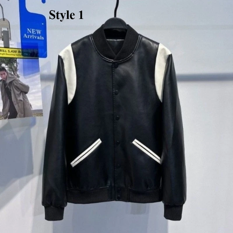 

Luxury PU Leather Jacket for Men Stand Leather Bomber Jackets Spring Autumn Trench Coats Baseball Uniform Men's Windbreakers