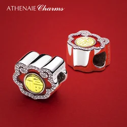ATHENAIE Chinese Character Luck 925 Sterling Silver Clear CZ Red Enamel Charms for Women Bracelet Bangle Jewerly