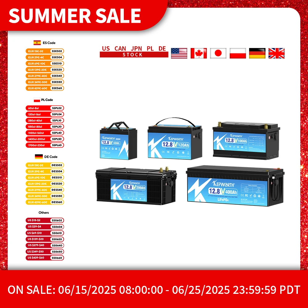 

EU stocks New LiFePO4 Deep Cycle Battery 12V 100Ah 120Ah 200Ah 300Ah Built-in Upgraded BMS For Golf Carts Marine Trolling Motor