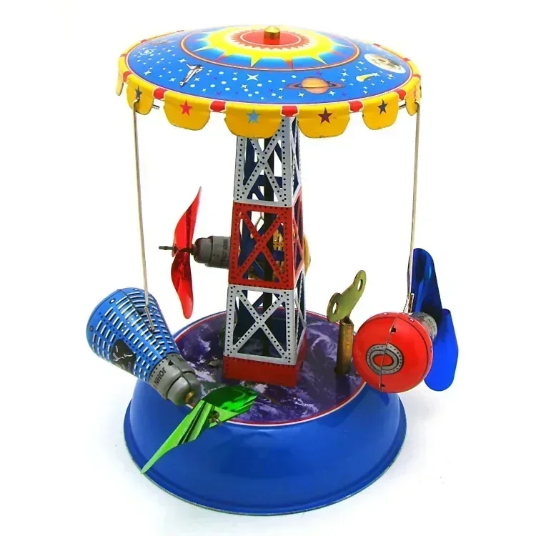 

Retro Amusement Park Space Capsule Carousel Wind-Up Toy Vintage Metal Tin Clockwork Model Ideal Gift for Adults